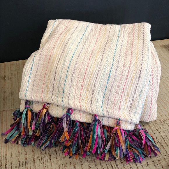 Throw Blanket with Colorful Tassel Detail - Picture 1 of 2